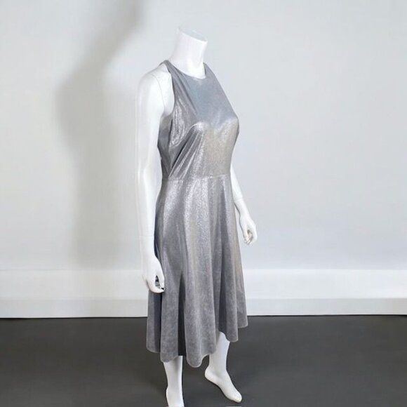 NWT H By Halston Metallic Faux Suede Dress Gunmetal, Size 8 - Picture 13 of 15